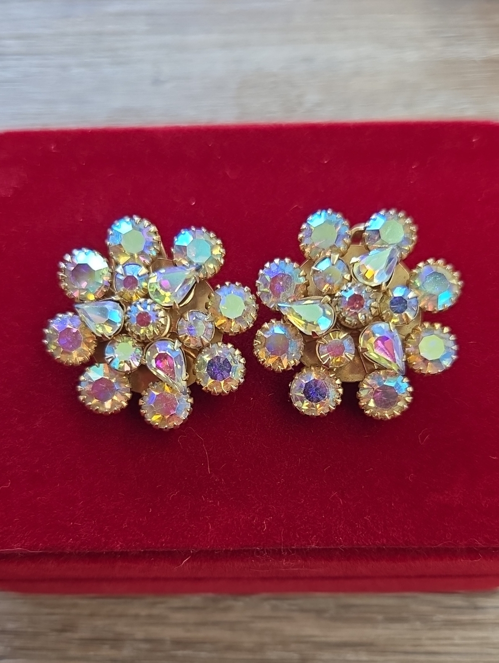 Aurora Crystal Floral Clip-On Earrings - Gold Tone